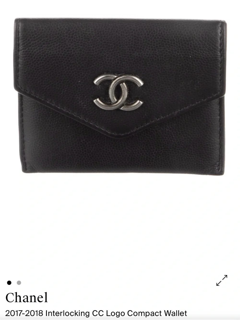 CHANEL Black Leather Compact Wallet with Silver CC Logo